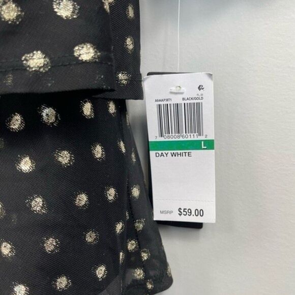 NWT City Studio Black & Metallic Gold Polka Dots Ruffled Fit & Flare Dress Black - Picture 9 of 16